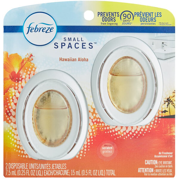 A package of two Febreze Small Spaces Hawaiian Aloha scented air fresheners.