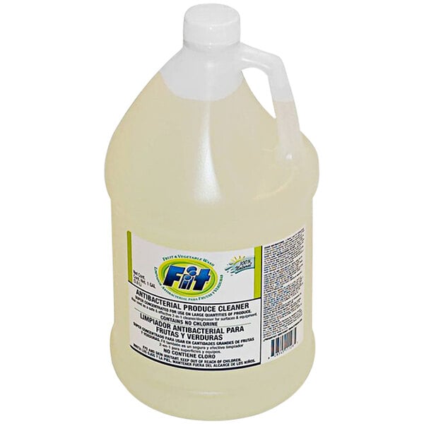 A white labeled bottle of FIT Antibacterial Produce Wash Concentrate.