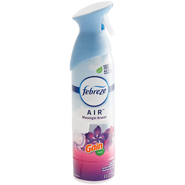 A can of Febreze Air Freshener spray with a cap decorated with the Febreze logo.