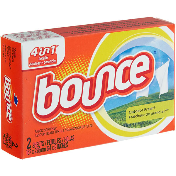 A box of 2 Bounce fabric softener sheets.