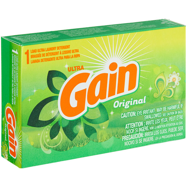 A green Gain Professional laundry detergent box with orange and white text.