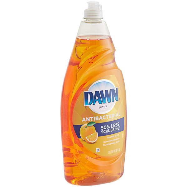 A bottle of Dawn dish soap with an orange label.