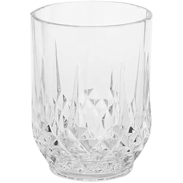 An American Metalcraft Tritan plastic double old fashioned glass with a diamond cut design.