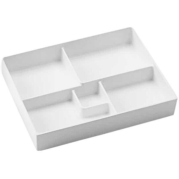 An American Metalcraft white rectangular tray with five compartments.