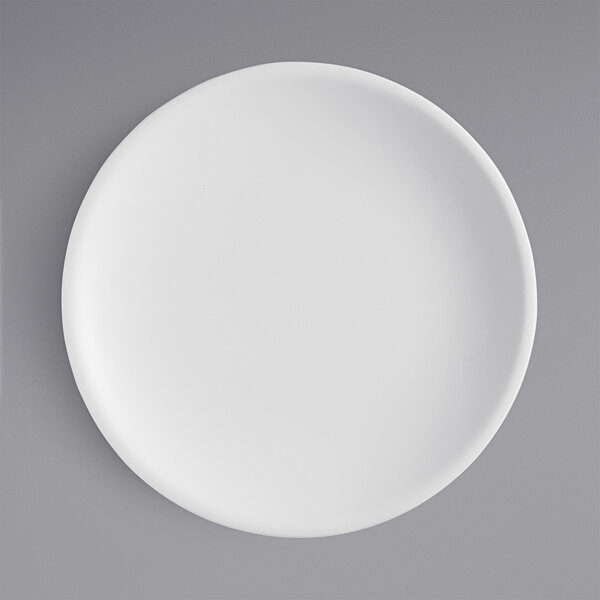 An American Metalcraft white matte melamine coupe plate on a gray surface.