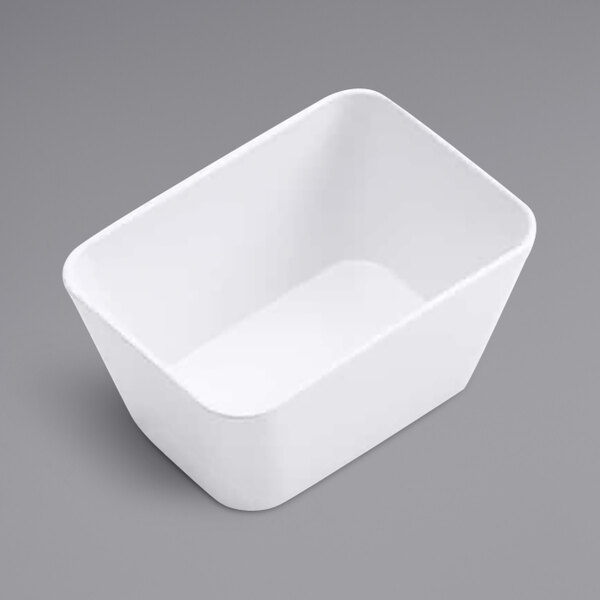 An American Metalcraft white rectangular plastic serving bowl with a square bottom.