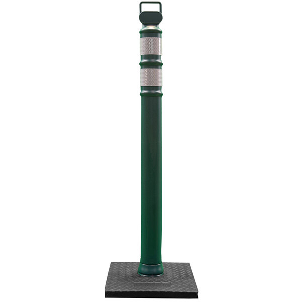 A Cortina forest green delineator post with a black base and silver reflective bands.