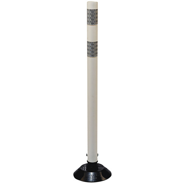 A Cortina white tubular marker post with a black base.