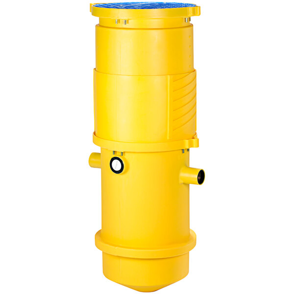 A yellow cylinder with a blue top and a gauge.