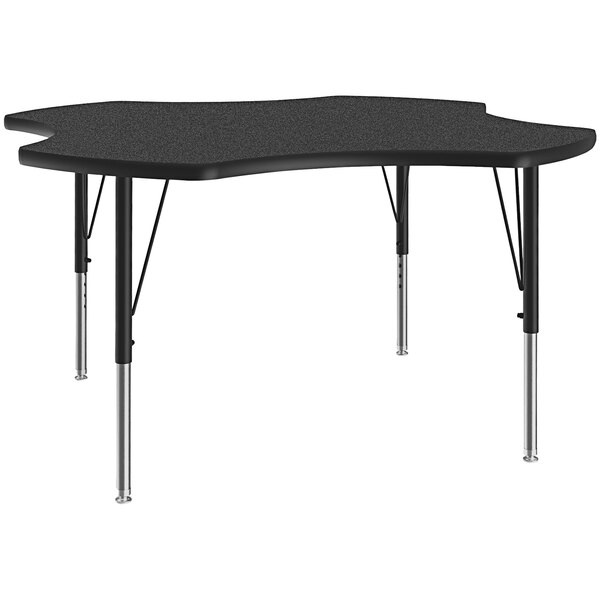 A black rectangular Correll activity table with silver legs.