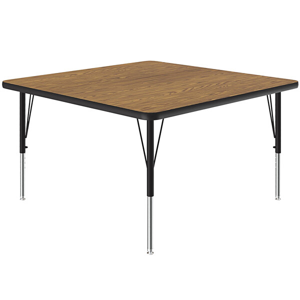 A square activity table with metal legs.