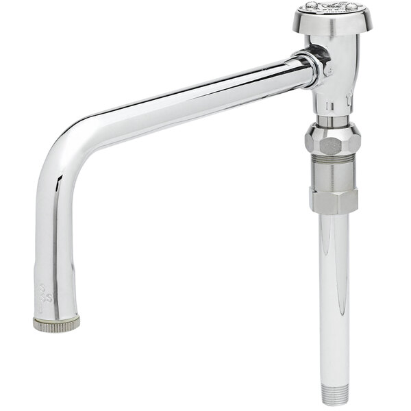 A silver T&S swivel gooseneck nozzle with a chrome finish.