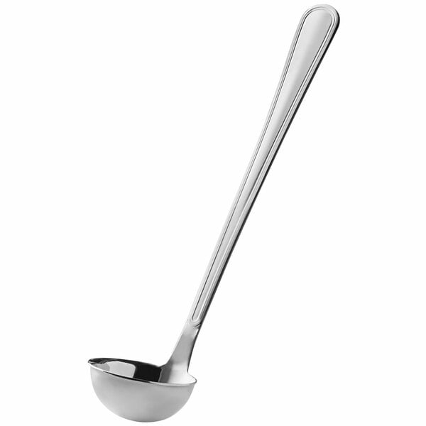 An American Metalcraft stainless steel ladle with a long handle.