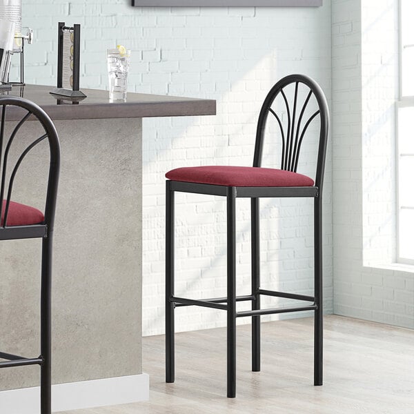 Lancaster Table & Seating Spoke Back Bar Stool with Merlot Fabric Seat - Assembled