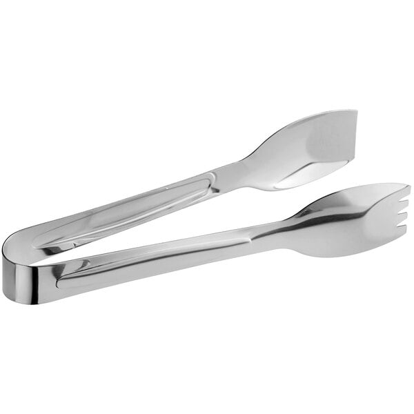 American Metalcraft Mirage stainless steel tongs with silver handles.