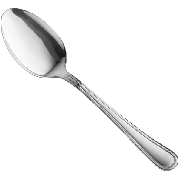 An American Metalcraft Mirage stainless steel serving spoon with a silver handle and spoon.