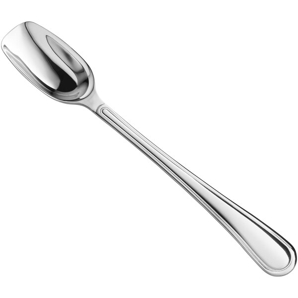 An American Metalcraft Mirage stainless steel serving spoon with a silver handle and spoon.
