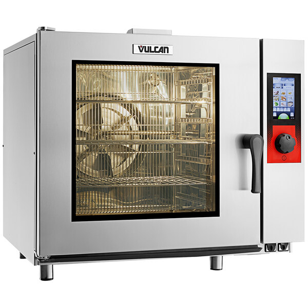 A Vulcan TCM-61G gas combi oven with a glass door and a digital display.