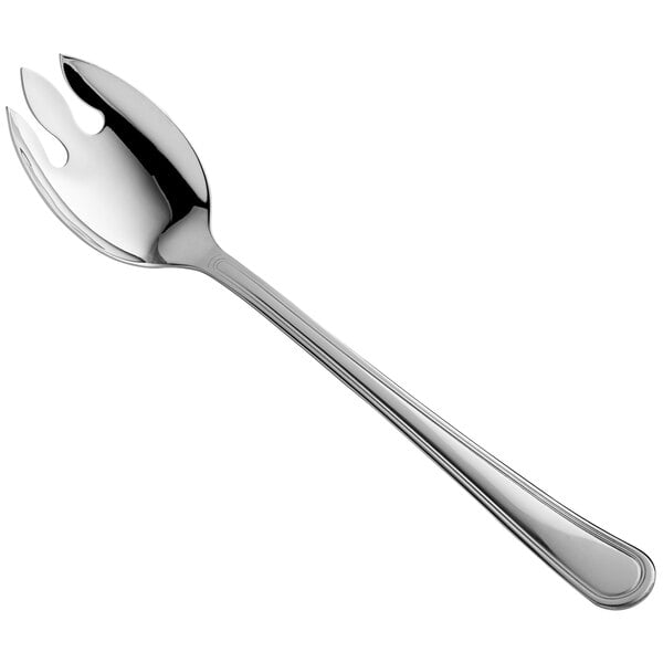 An American Metalcraft stainless steel notched serving spoon with a handle and a notch in the bowl.