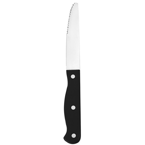 An American Metalcraft steak knife with a black POM handle and white blade.