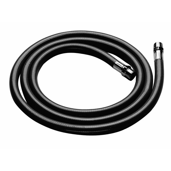A black hose with a silver metal end.