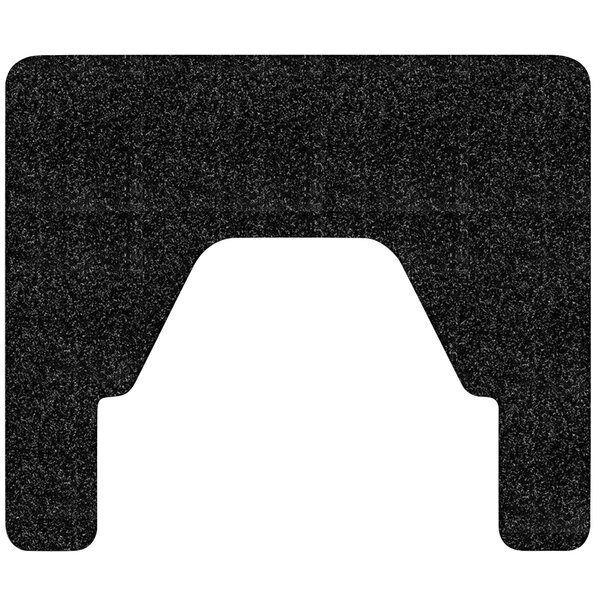 A black rectangular WizKid urinal mat with a small hole in the middle.