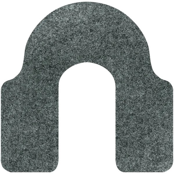 A grey felted WizKid commode mat with an arch and an arrow.