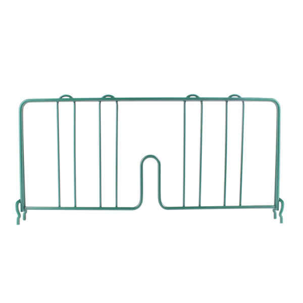 A green metal rack with a snap-on divider in the middle.