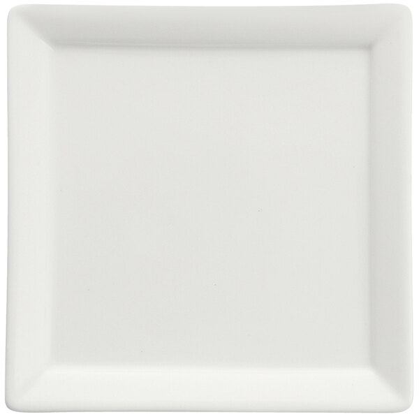 A Fortessa Fortaluxe Tavola bright white square porcelain plate with a square edge.