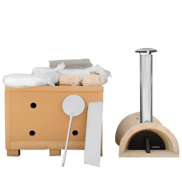 A WPPO Tuscany wood-fired pizza oven kit with a black door and stainless steel flue.