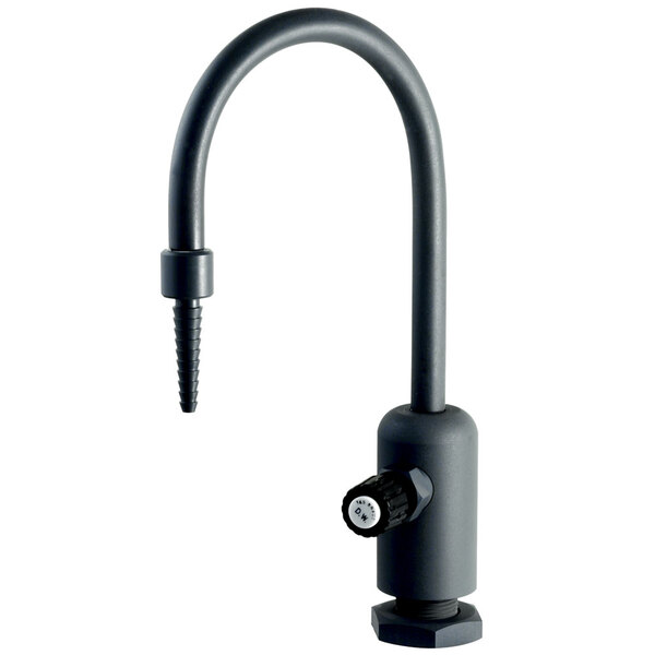 A black T&S deck mount laboratory faucet with a knob handle.