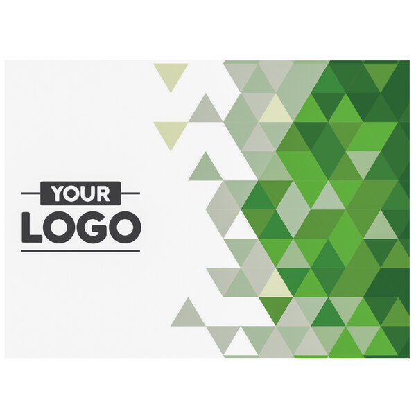 A white and green triangle patterned sign panel with a black and white logo.