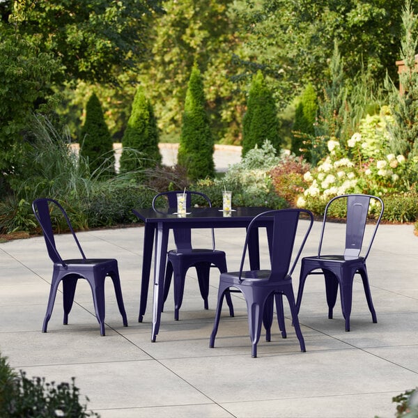 Lancaster Table & Seating Alloy Series 35 1/2" x 35 1/2" Navy Standard Height Outdoor Table with 4 Cafe Chairs