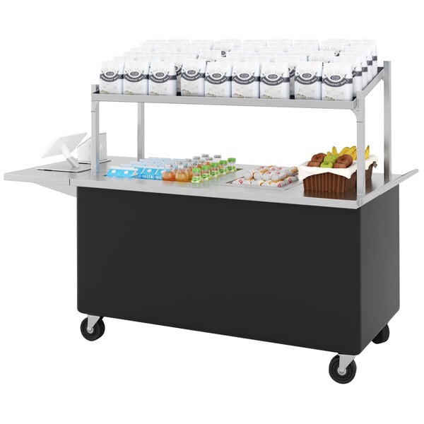 A black LTI Streamline hot well cart with food on it.