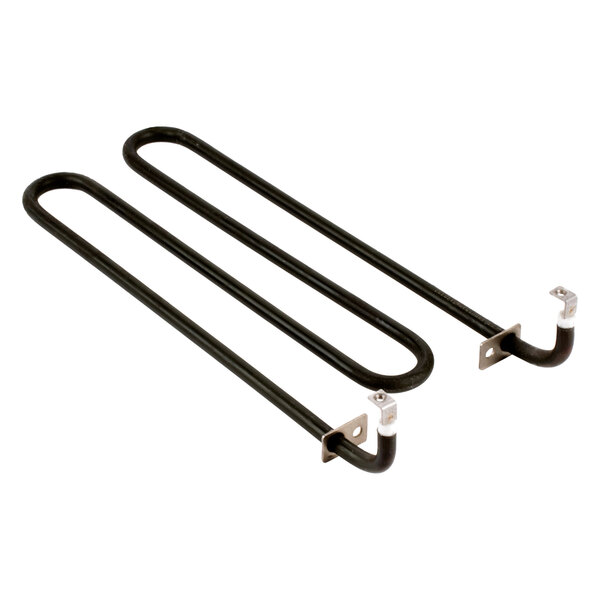 A Galaxy top heating element for a conveyor toaster with two black metal heaters and two hooks.
