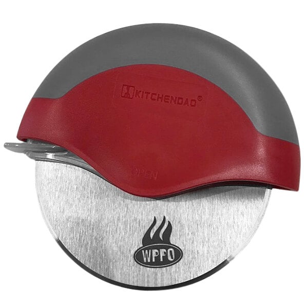 A WPPO 5" Roller Pizza Cutter with a red and grey handle.