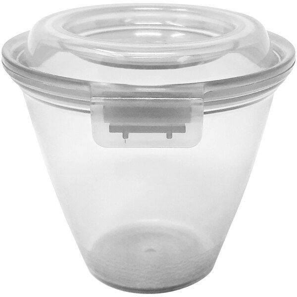 A clear plastic GET Eco-Takeouts side dish container with a lid.