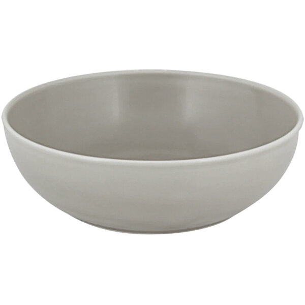 A white Bauscher bowl with a grey rim.