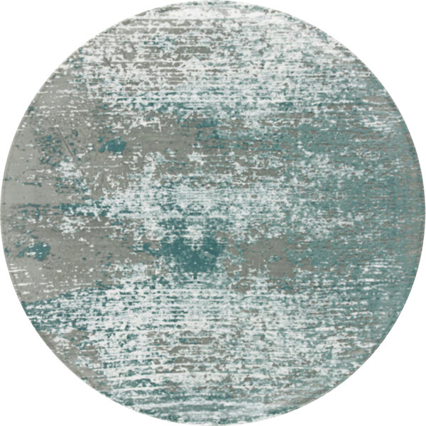 A circular object with a blue and grey pattern on a white background.