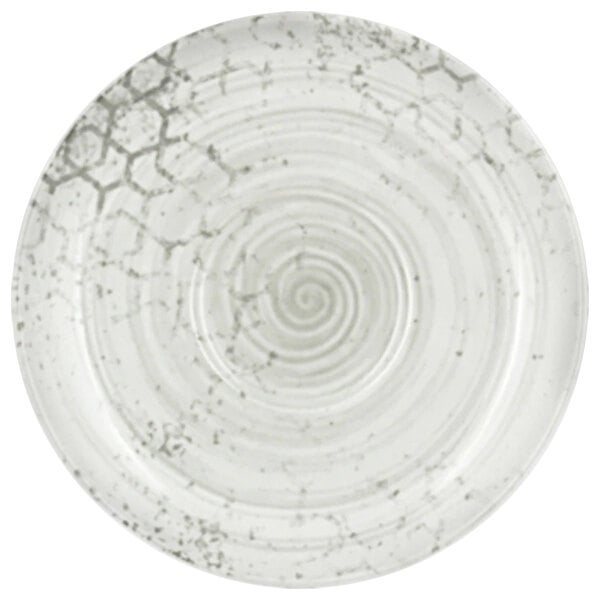 A white Bauscher saucer with a swirl pattern.