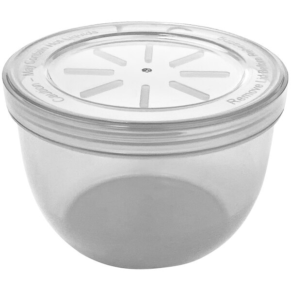 A clear plastic GET Eco-Takeout soup container with a lid.