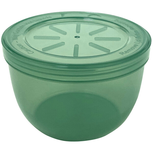 A jade green GET Reusable Soup Container with a lid.