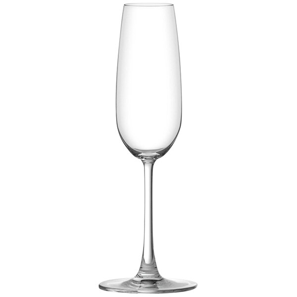 An Anchor Hocking clear wine flute with a stem.