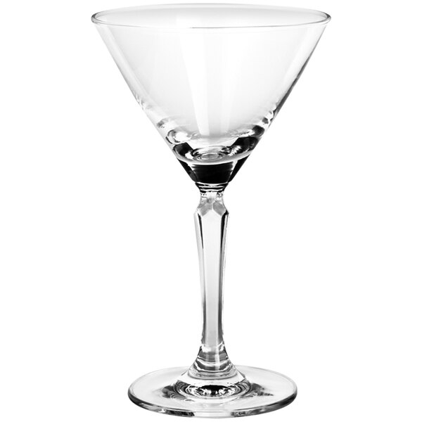 A clear glass Anchor Hocking Cienna martini glass with a long stem.