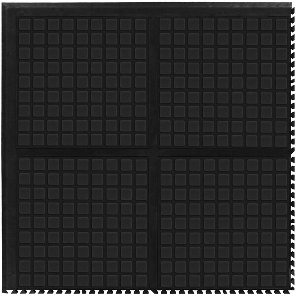 A black square M+A Matting anti-fatigue corner tile with black squares.