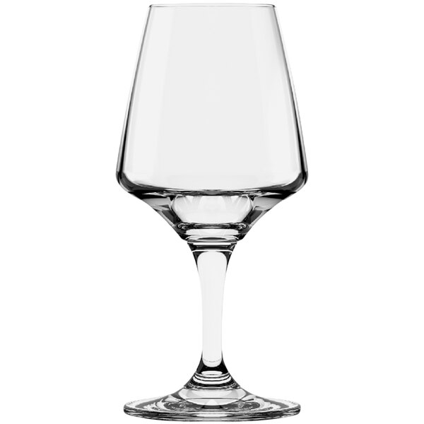 An Anchor Hocking stemmed beer glass on a white background.