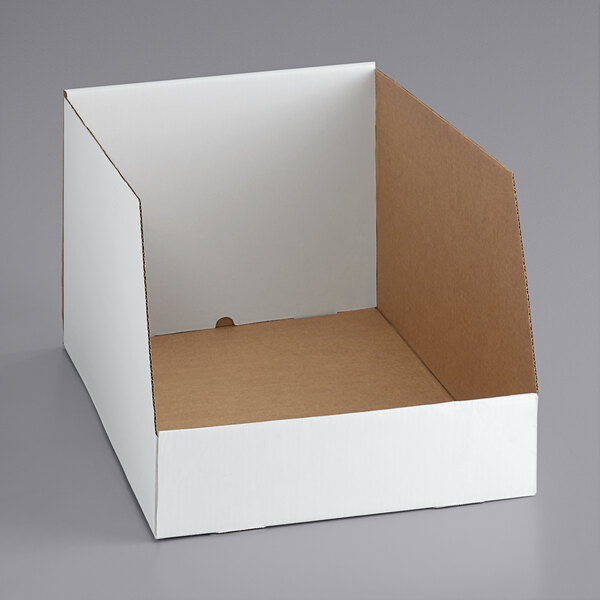 A white Lavex jumbo open top corrugated bin with a brown lid.