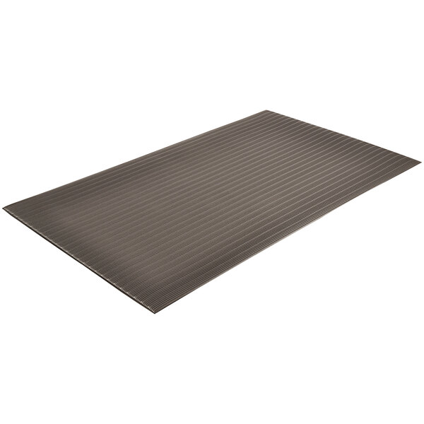 A rectangular black Notrax anti-fatigue mat with white stripes.