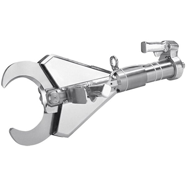 A silver metal EFA hydraulic horn cutter with a round handle.