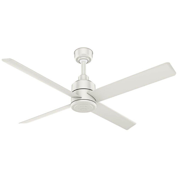A white Hunter ceiling fan with three white blades.